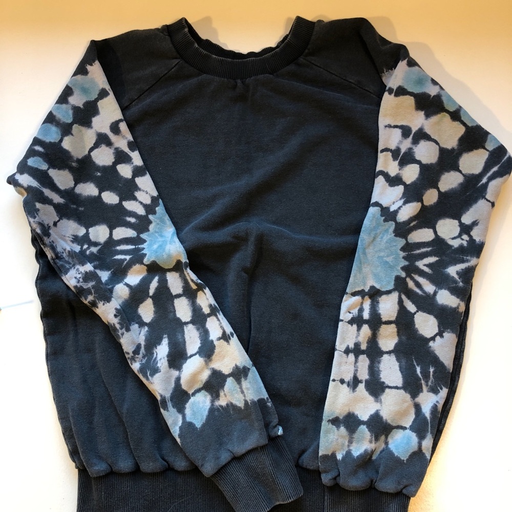 Jungmaven Black Sweatshirt with Tie-Dye Blue & White Sleeves